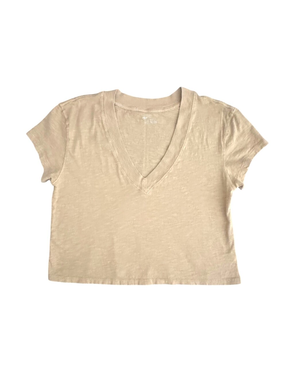Aerie So Soft Cropped V-Neck T-Shirt - Toasted Almond - Size M